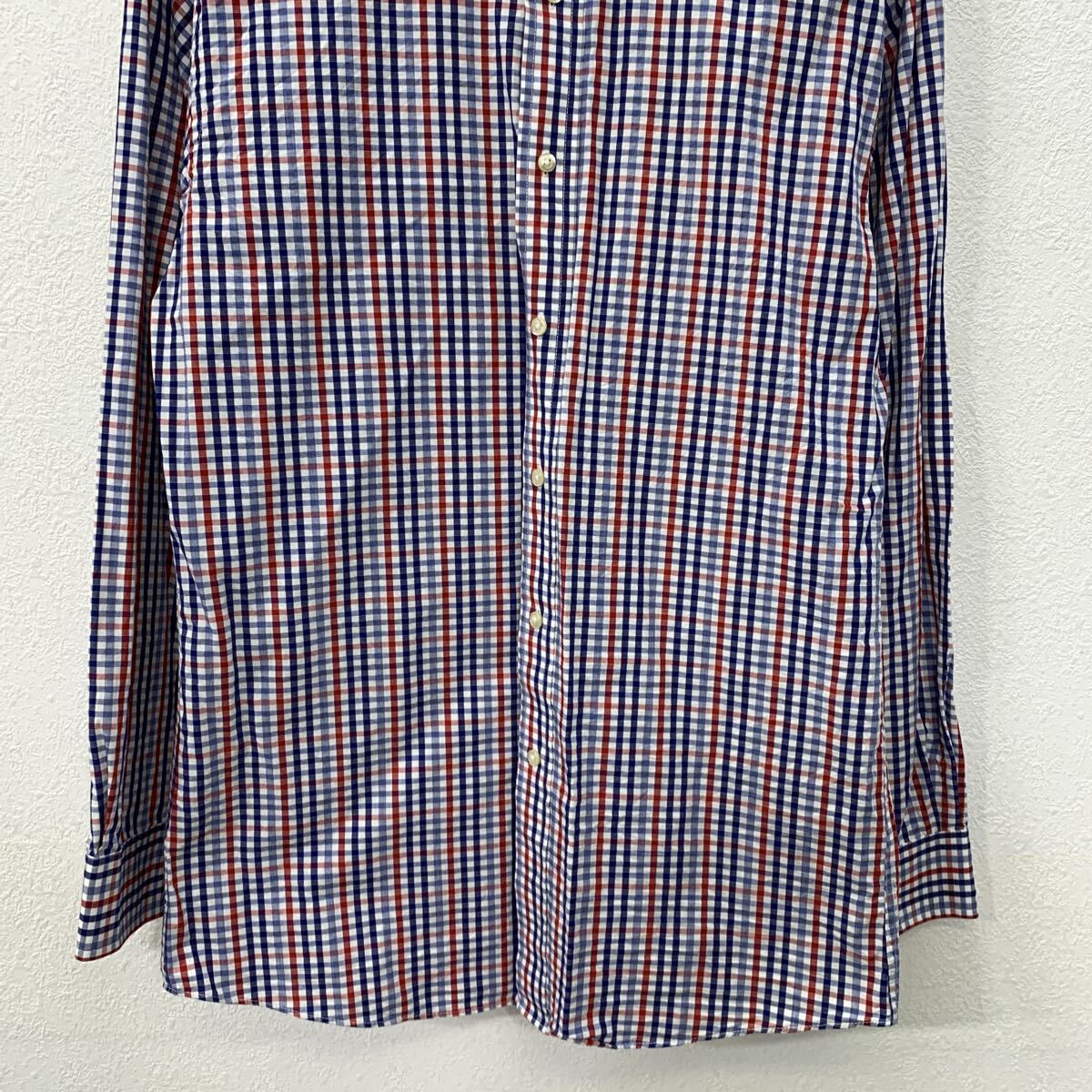 【中古】【古着】 TOMMY HILFIGER 長袖 チェックシャツ M ブルー レッド トミーヒルフィガー ボタン スリムフィット チェック柄 コットン100% 春物 a711-5830