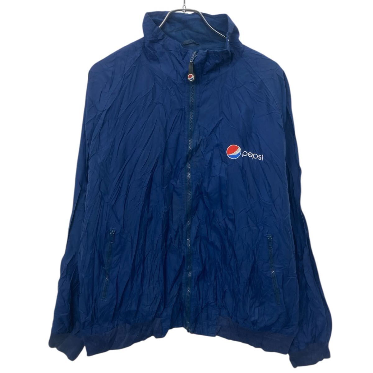【中古】【古着】 90s 台湾製 pepsi ジャケット 2XL ブルー ペプシ ジップアップ 裏地フリース ワンポ..