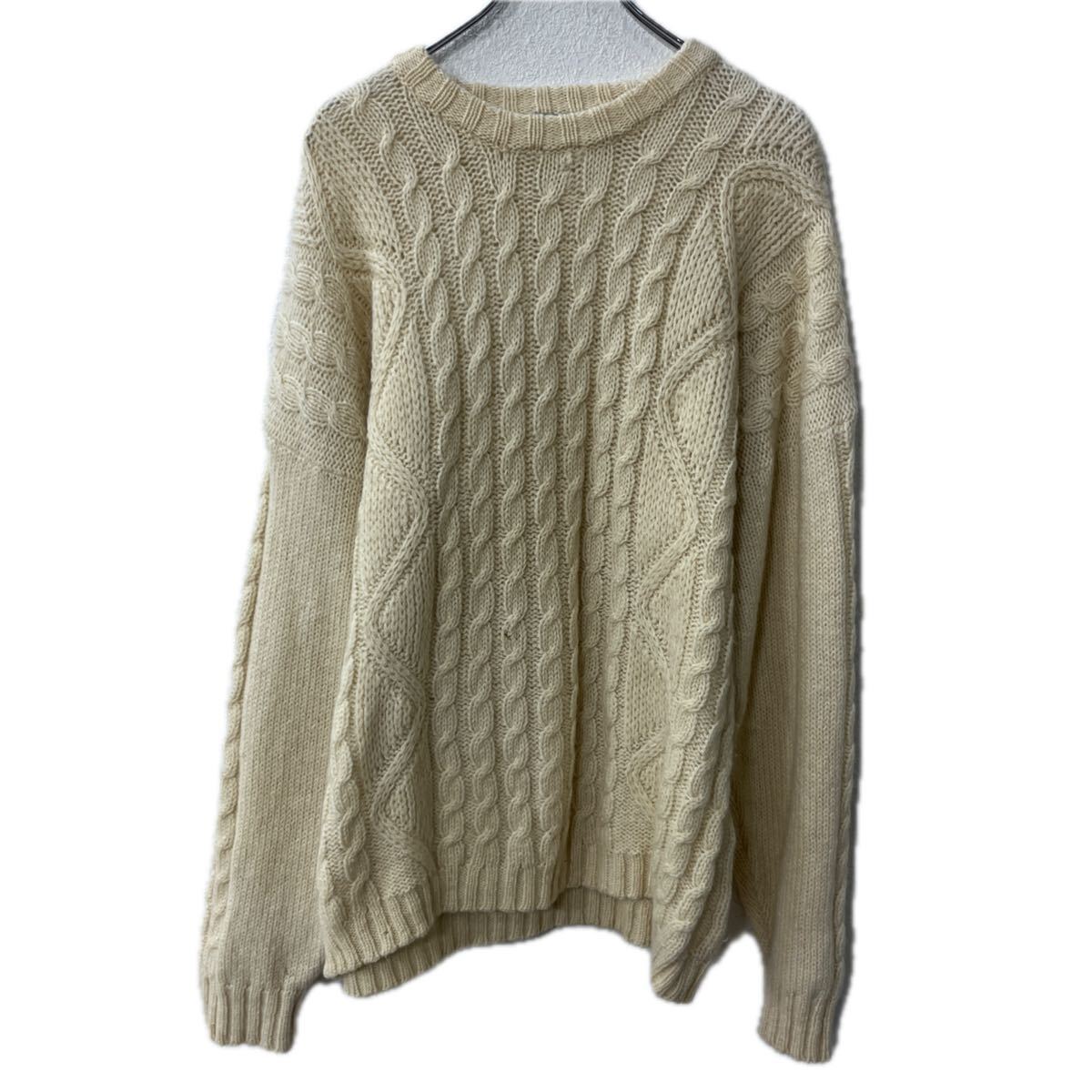【中古】【古着】 GALFA CLUB LAINEニット セーター L アイボリー LAINE100% ケーブルニット プルオーバー シンプル 秋物 a711-5874