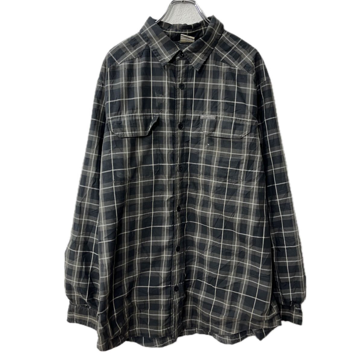 【中古】【古着】 Columbia 長袖 チェックシャツ XL ブラック グレー 裏ボア 胸ポケット 長袖シャツ トップス 秋物 a711-5938