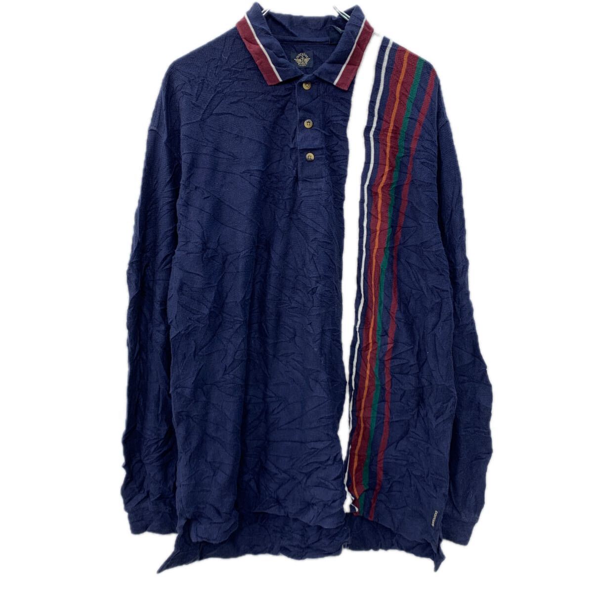 【中古】【古着】 DOCKERS 長袖 ポロシャツ L ネイビー マルチカラー ドッカーズ ハーフボタン コットン100% スポーティー シンプル 春物 a711-5951