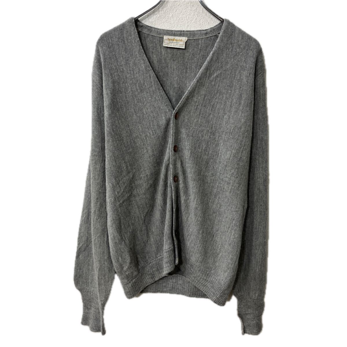 【中古】【古着】 Andhurst アクリルニット セーター カーディガン M グレー アクリル100% 無地 ボタン シンプル トップス 秋物 a711-6104
