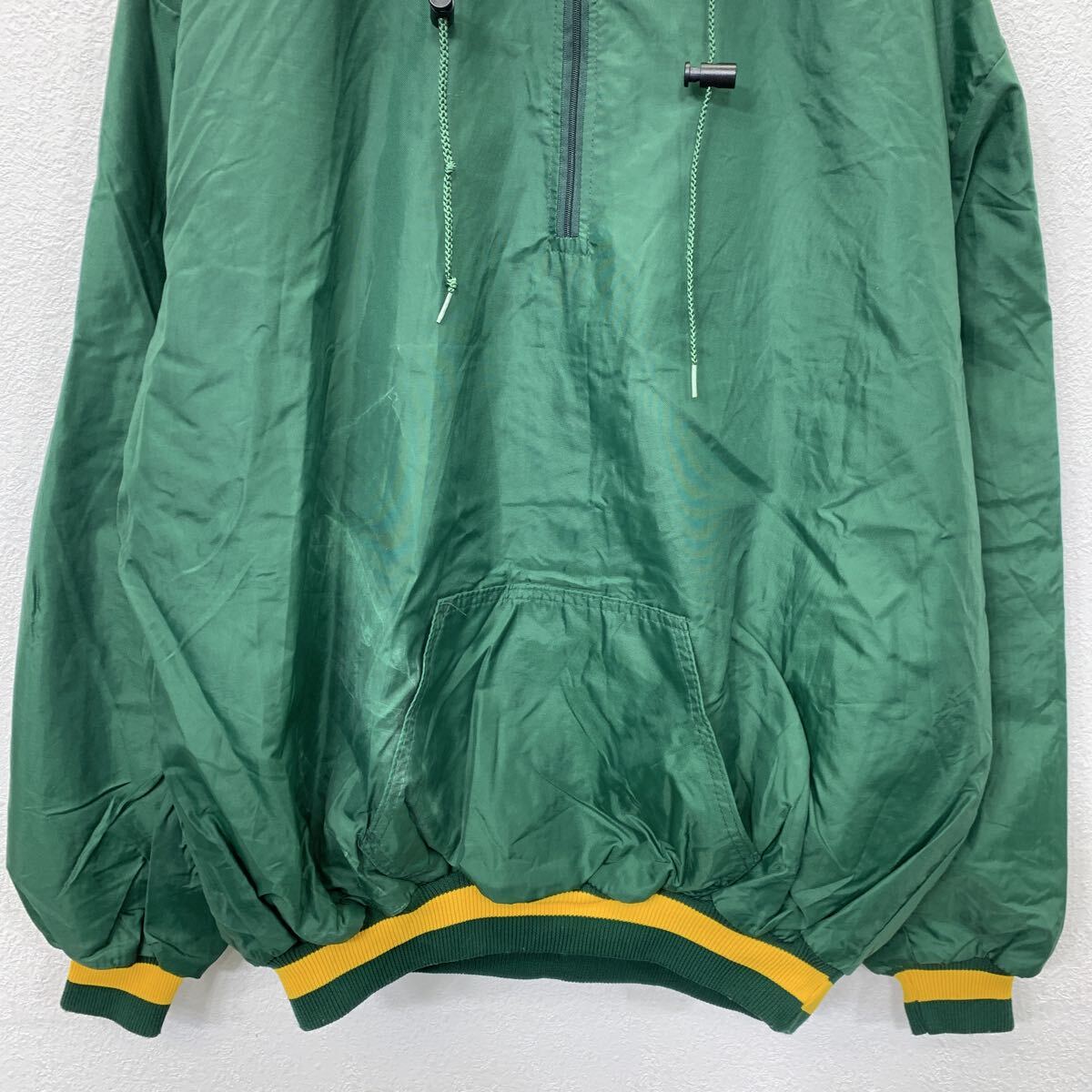 【中古】【古着】 USA製 DeLONG アノラックパーカー XL グリーン ディロング ハーフジップ スポーティ 裏地ネル生地 a711-6166