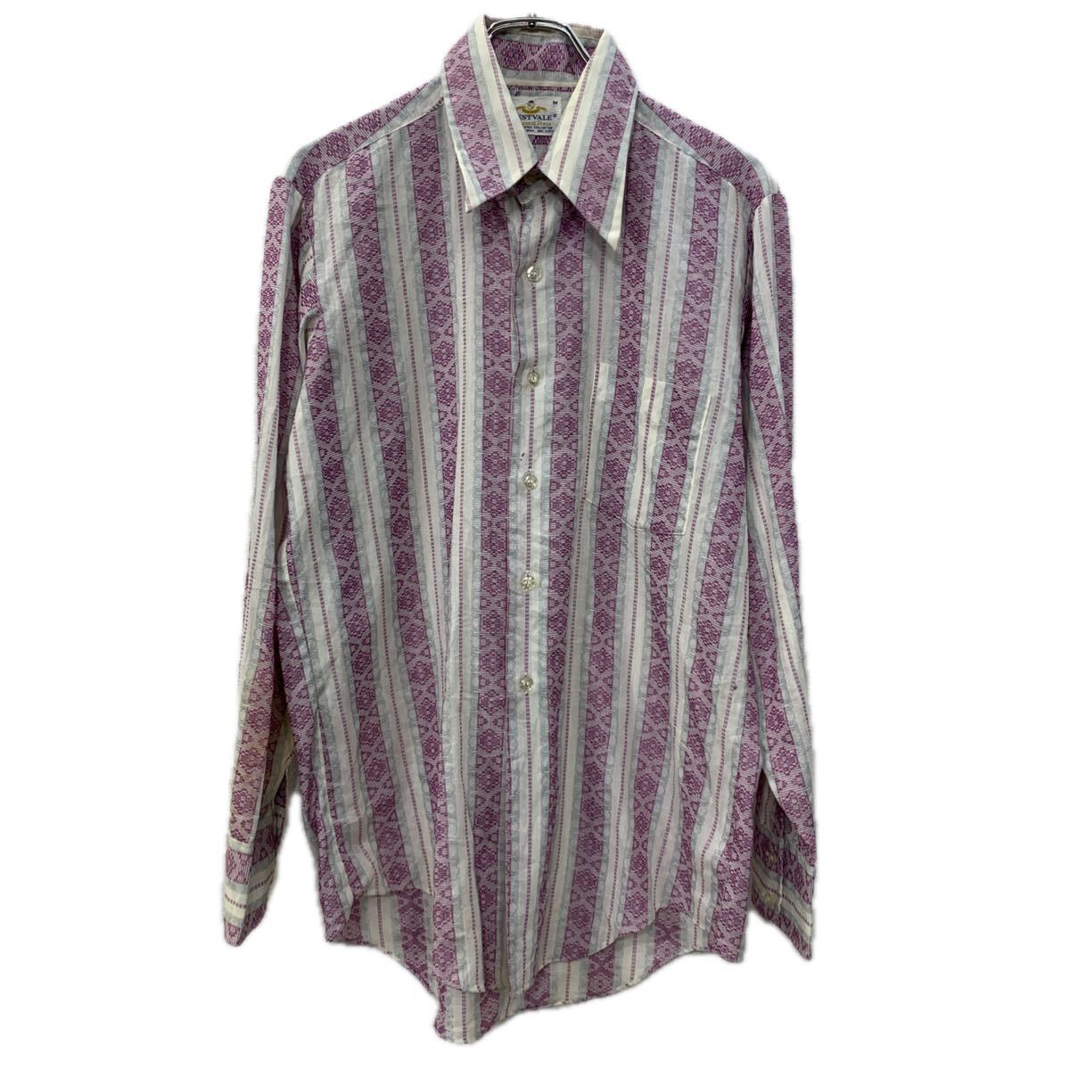 Other - 【中古】【古着】 WESTVALE 長袖 ストライプシャツ M ピンク マルチカラー ボタン 胸ポケット 総柄シャツ ストライプ シアーシャツ 春物 a711-6201