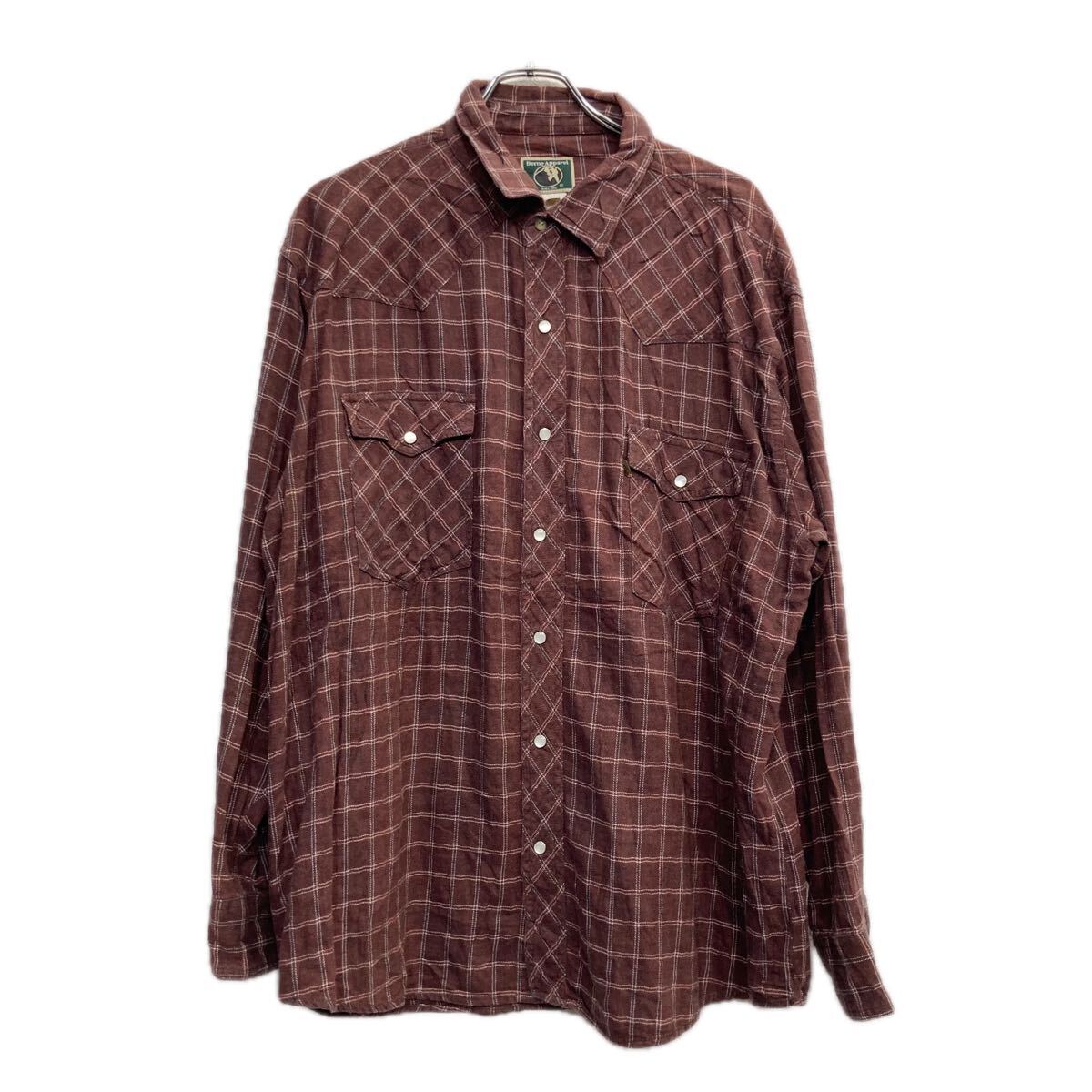 【中古】【古着】 Berne Apparel 長袖 チェックシャツ 2XL ブラウン系 ベルンアパレル ウエスタンシャツ 春秋物 a711-6212