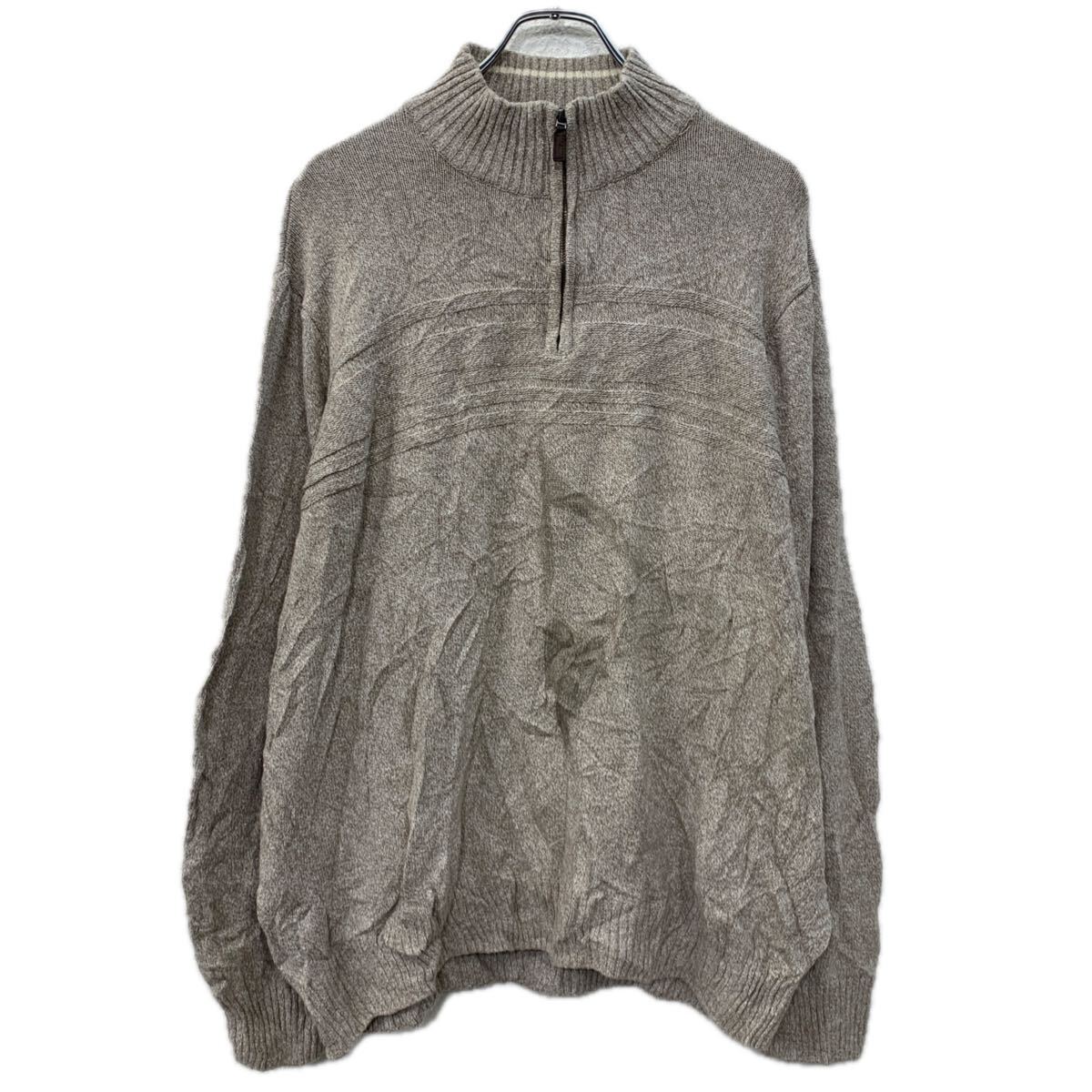 【中古】【古着】 DOCKERS コットンニット セーター XXL ライトベージュ ドッカーズ ハーフジップ コットン100% 無地セーター 無地ニット 秋物 a711-6375