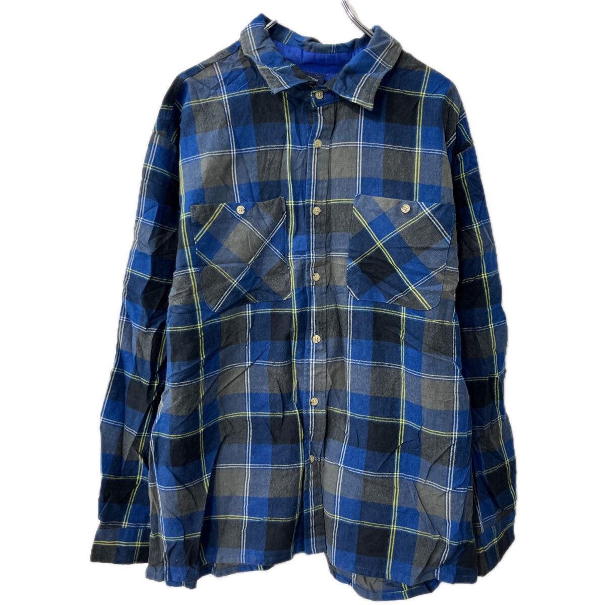 【中古】【古着】 John Blair 長袖 チェックシャツ XL ブルー マルチカラー チェック柄 胸ポケット 長袖シャツ トップス 春物 a711-6400
