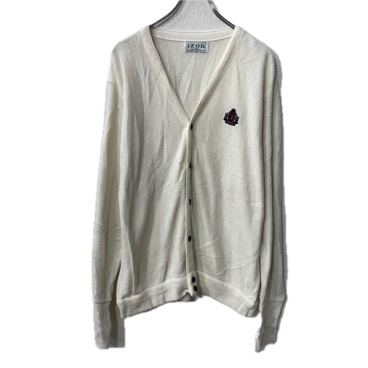 【中古】【古着】 USA製 IZOD アクリルニット セーター カーディガン XL ネイビー アクリル100% ボタン 刺繍ロゴ シンプル 秋物 a711-6431