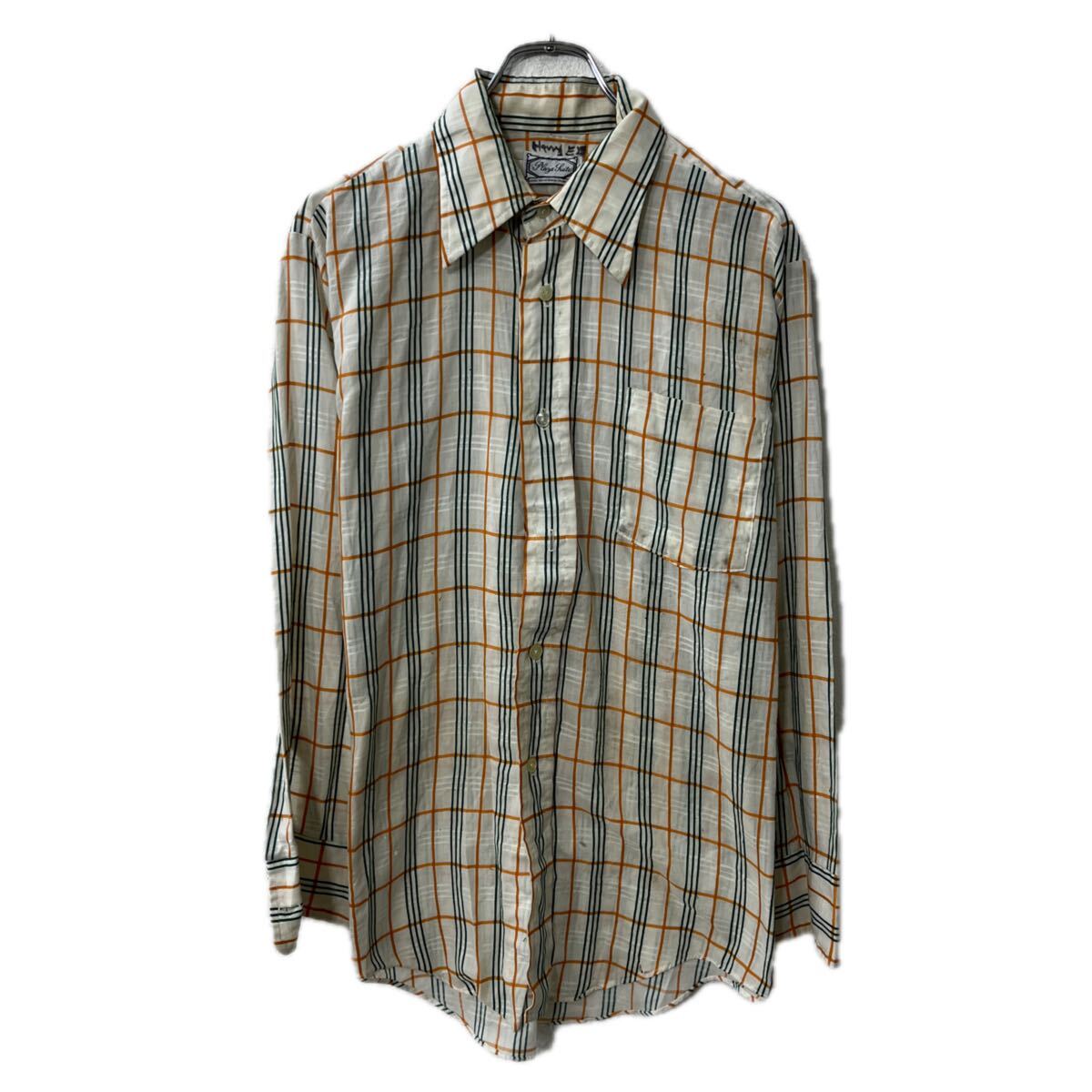 【中古】【古着】 Plaza Suite 長袖 チェックシャツ XL〜 ホワイトマルチカラー 胸ポケット 長袖シャツ トップス 春物 a711-6474