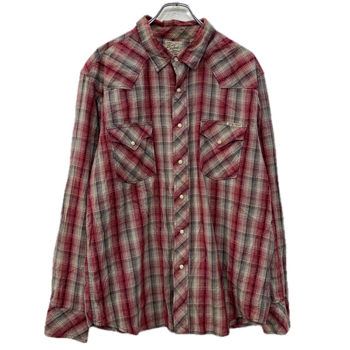 樂天商城 - 【中古】【古着】 Lucky Brand 長袖 チェックシャツ XLARGE レッド ラッキーブランド スナップボタン 胸ポケット ウエスタンシャツ 春物 a711-6492