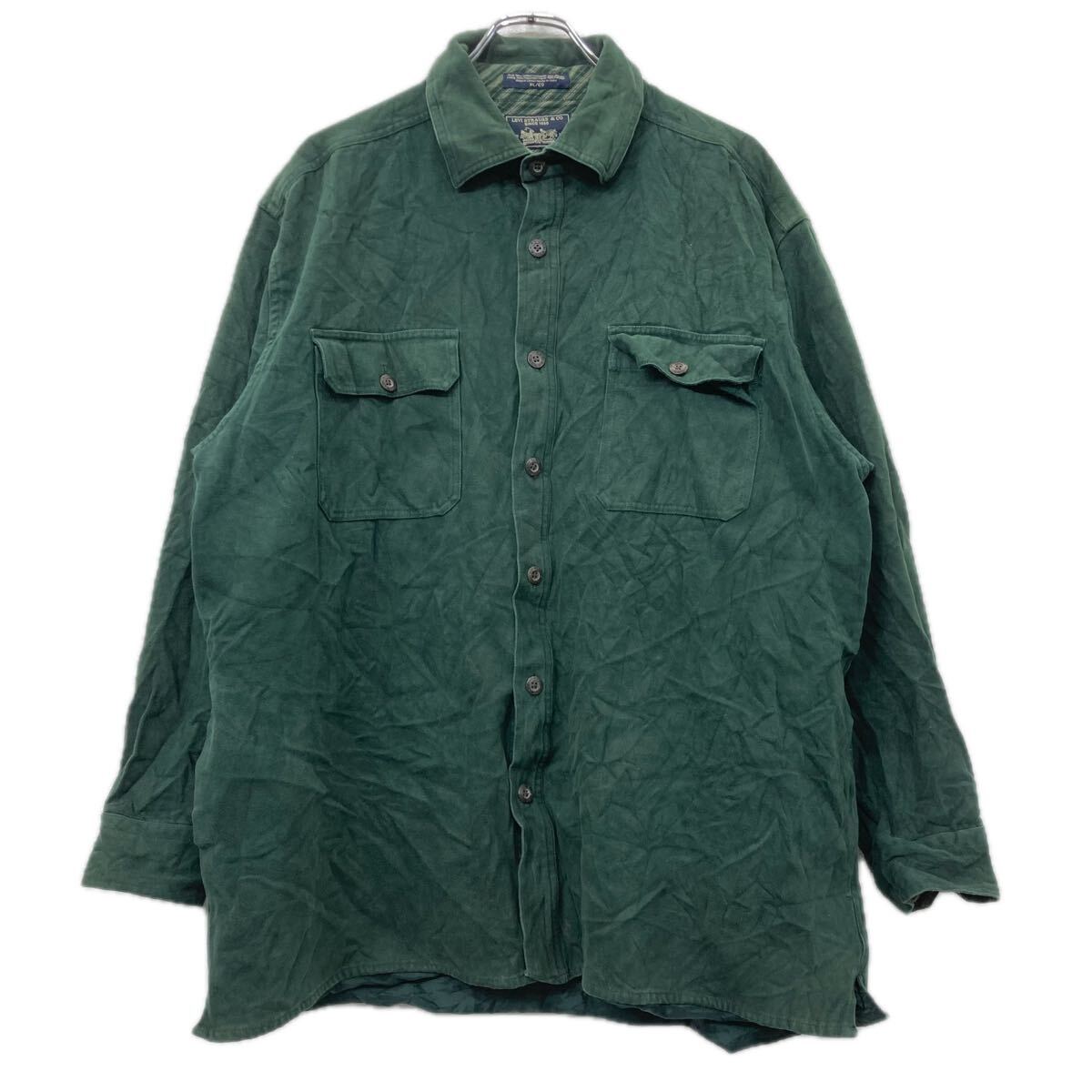 Rakuten - 【中古】【古着】 Levi's 長袖 無地シャツ XL グリーン リーバイス シャモアクロス シャツジャケット 秋冬物 a711-6510