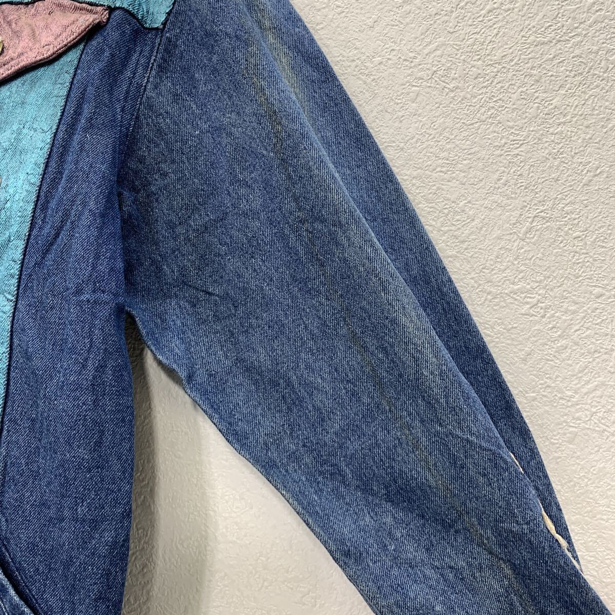 【中古】【古着】 SILVER UNICORN デニムジャケット L レディース ブルー マルチカラー シルバーユニコーン スナップボタン コットン100% 春物 a711-6566