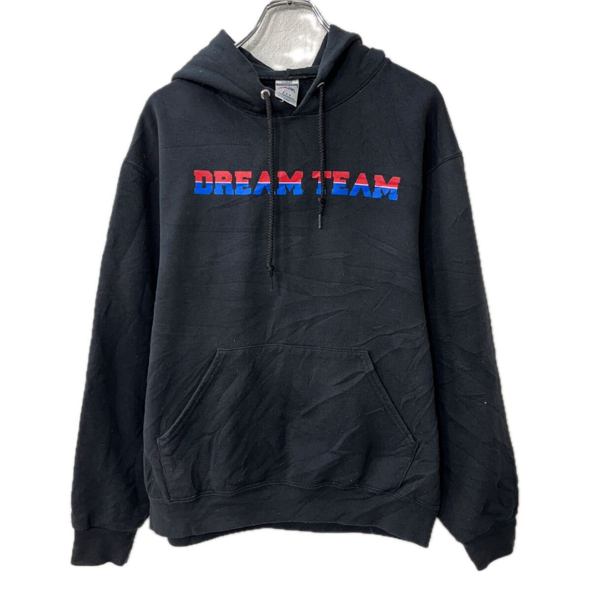 【中古】【古着】 JERZEES プリントスウェット パーカー Mブラック ジャージーズ フーディー プルオー..