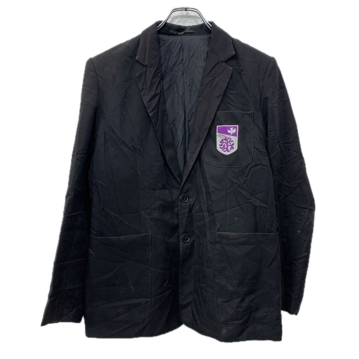 【中古】【古着】 Enduro テーラードジャケット M〜 ブラック ボタン 刺繍ワンポイント 胸ポケット スクールジャケット ブレザー ジャ..