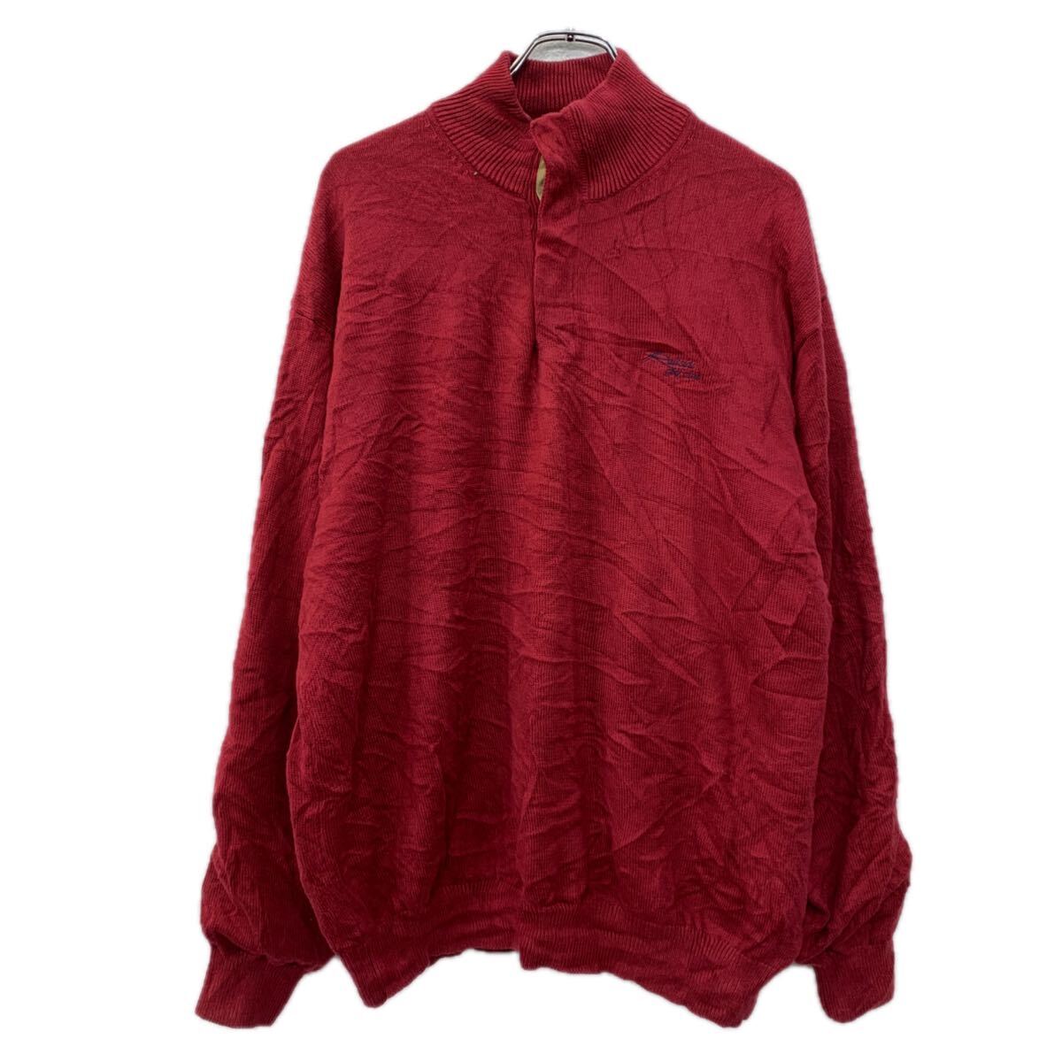 【中古】【古着】 TOMMY HILFIGER GOLF コットンニット セーター L エンジ トミーヒルフィガー ゴルフ ハーフボタン スナップボタン 厚手 秋冬物 a711-6647