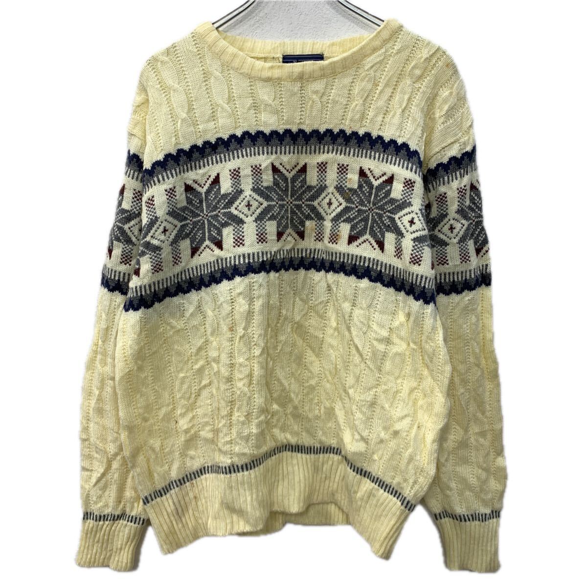  MERVYN'S MEN'SCOLLECTION アクリルニット セーター L アイボリー マルチカラー プルオーバー モックネック ノルディック 秋物 a711-6682