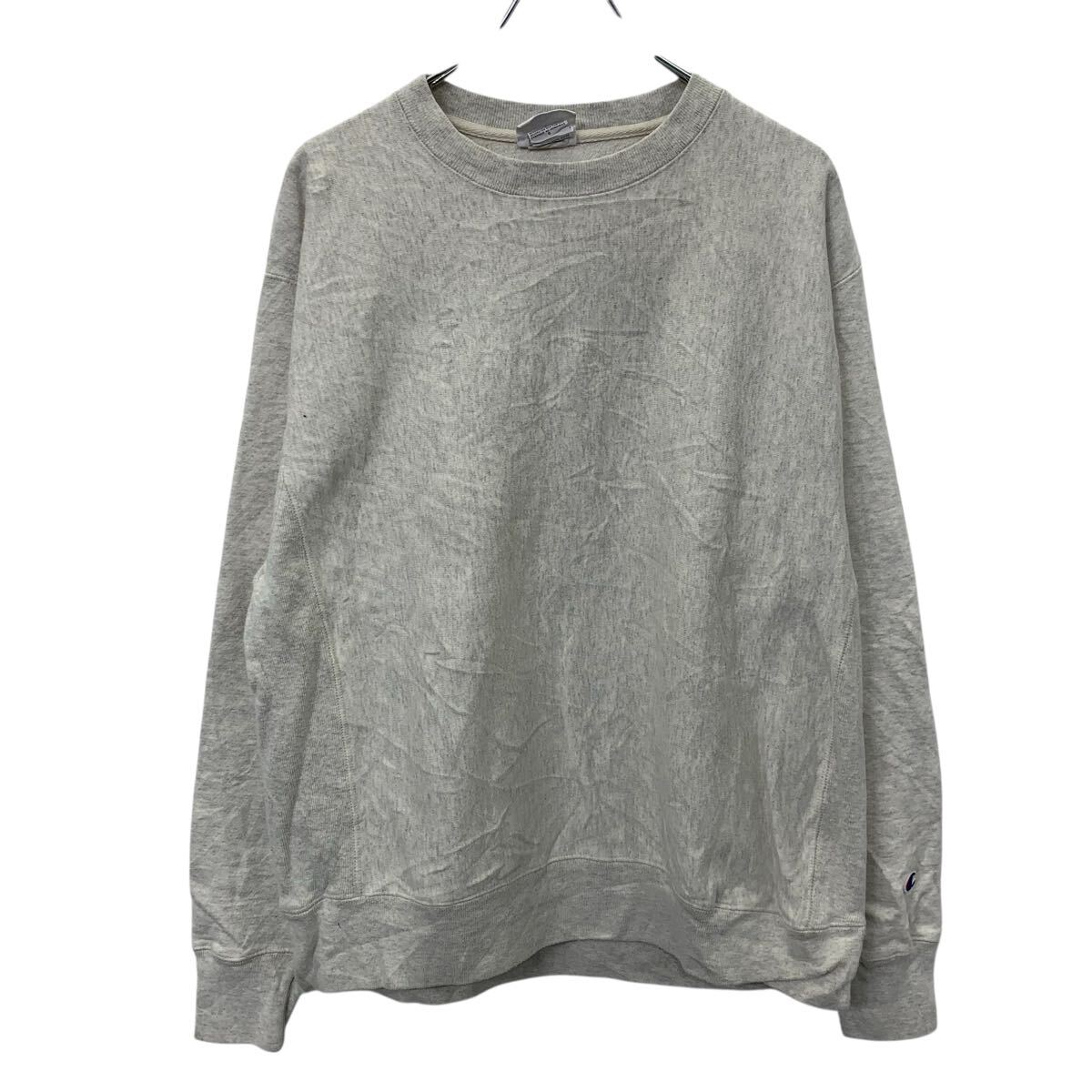 【中古】【古着】 Champion 無地スウェット トレーナー L 杢グレー チャンピオン 袖口ワンポイントワッペン 裏起毛 リーバイスウィーヴ 秋物 a711-6702