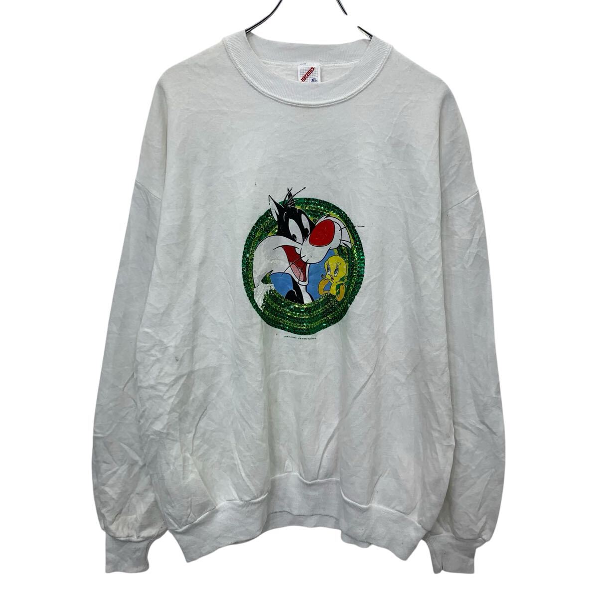 【中古】【古着】 USA製 JERZEES プリントスウェット トレーナー XL ホワイト ジャージーズ ルーニーテ..