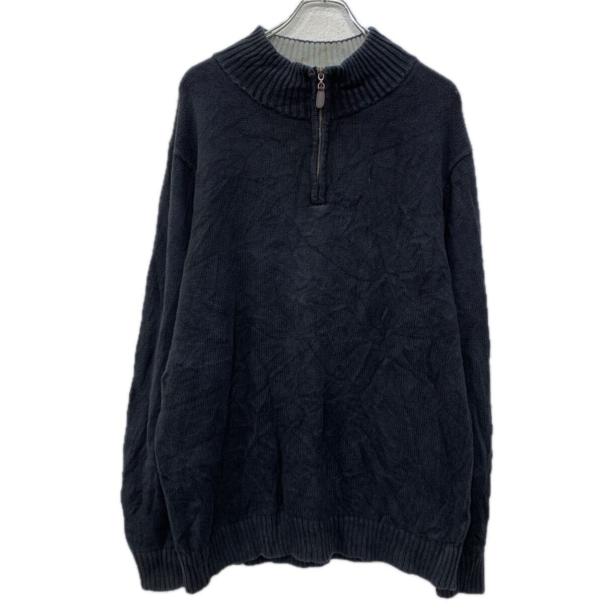 【中古】【古着】 L.L.Bean コットンニット セーター L ブラック エルエルビーン ハーフジップ モックネック コットン100% 無地セーター 秋物 a712-5008