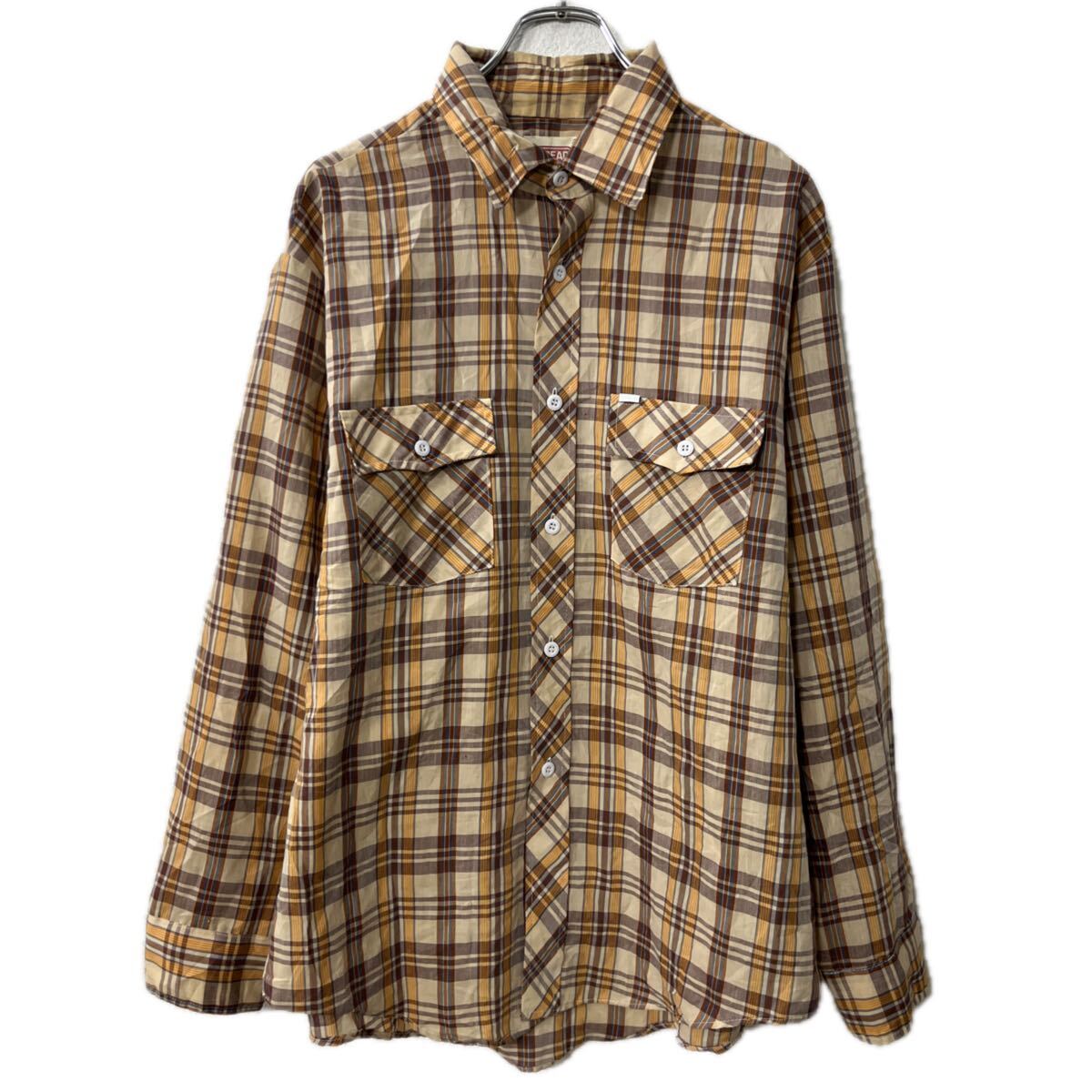 【中古】【古着】 BREAD 長袖 チェックシャツ XL ベージュ オレンジ マルチカラー 胸ポケット 長袖シャツ トップス 春物 a712-5094