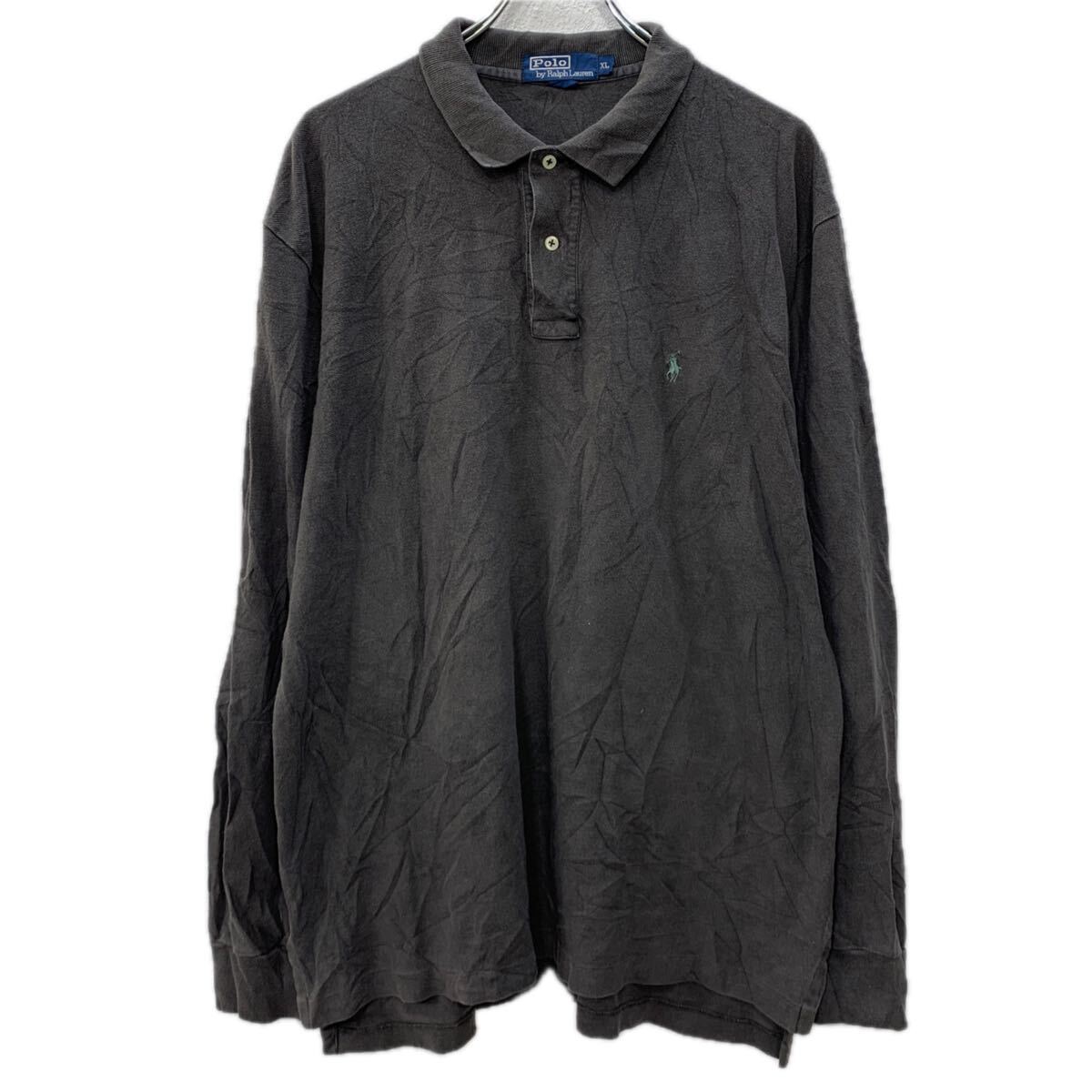【中古】【古着】 POLO RALPH LAUREN 長袖 ポロシャツ XL ダークグレー ポロラルフローレン ハーフボタン 刺繍ワンポイント コットン100% 春物 a712-5109
