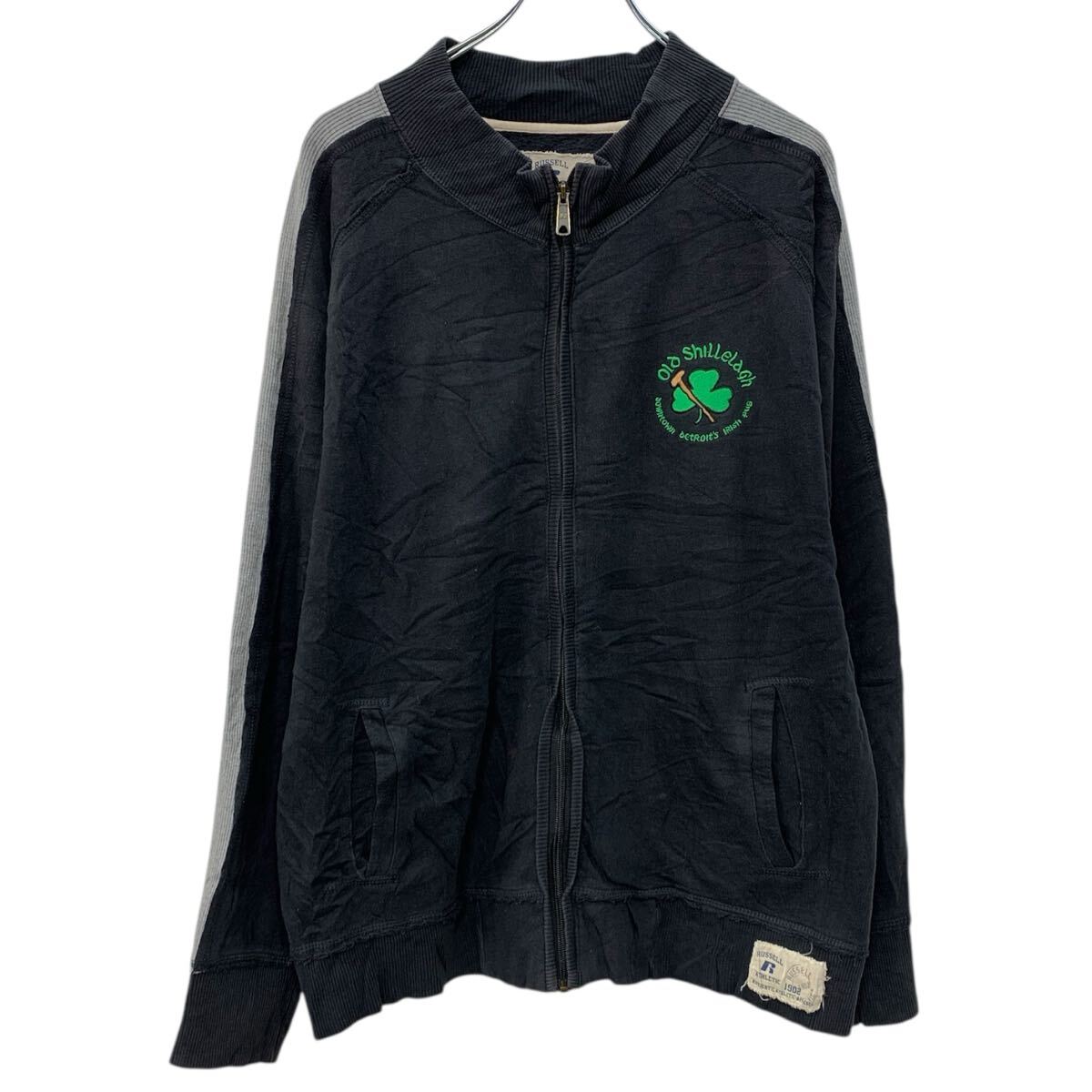 Trainer - 【中古】【古着】 RUSSELL ATHLETIC ロゴスウェット トレーナー L ブラック ラッセルアスレティック ジップアップ 刺繍ワンポイント 三つ葉 秋物 a712-5139