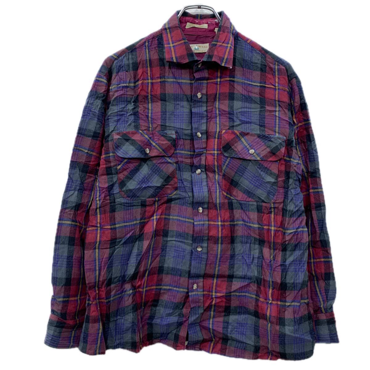 【中古】【古着】 NORTHWEST TERRITORY 長袖 チェックシャツ M パープル マルチカラー ボタン 胸ポケット アクリル100% チェック柄 春物 a712-5163