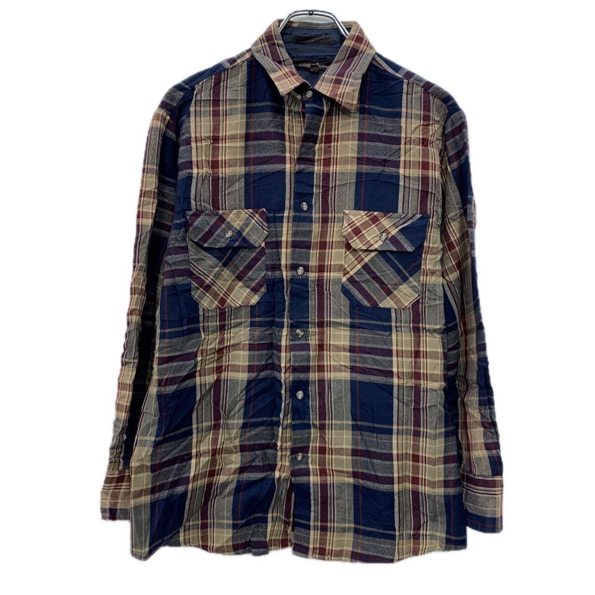 【中古】【古着】 Northwest Territory 長袖 チェックシャツ M ネイビー マルチカラー ノースウエスト・テリトリー ボタン 胸ポケット 春物 a712-5165