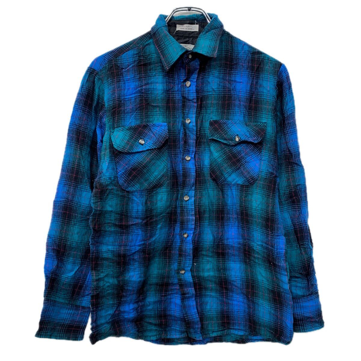 【中古】【古着】 NORTHWEST TERRITORY 長袖 ネルシャツ S ブルー グリーン ノースウエスト テリトリー ボタン 胸ポケット アクリル100% 秋物 a712-5219