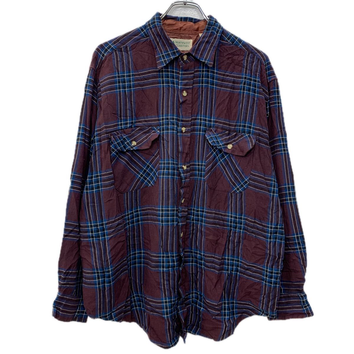 【中古】【古着】 NORTHWEST TERRITORY 長袖 チェックシャツ L ワインレッド マルチカラー ノースウエスト テリトリー ボタン 胸ポケット 春秋物 a712-5220