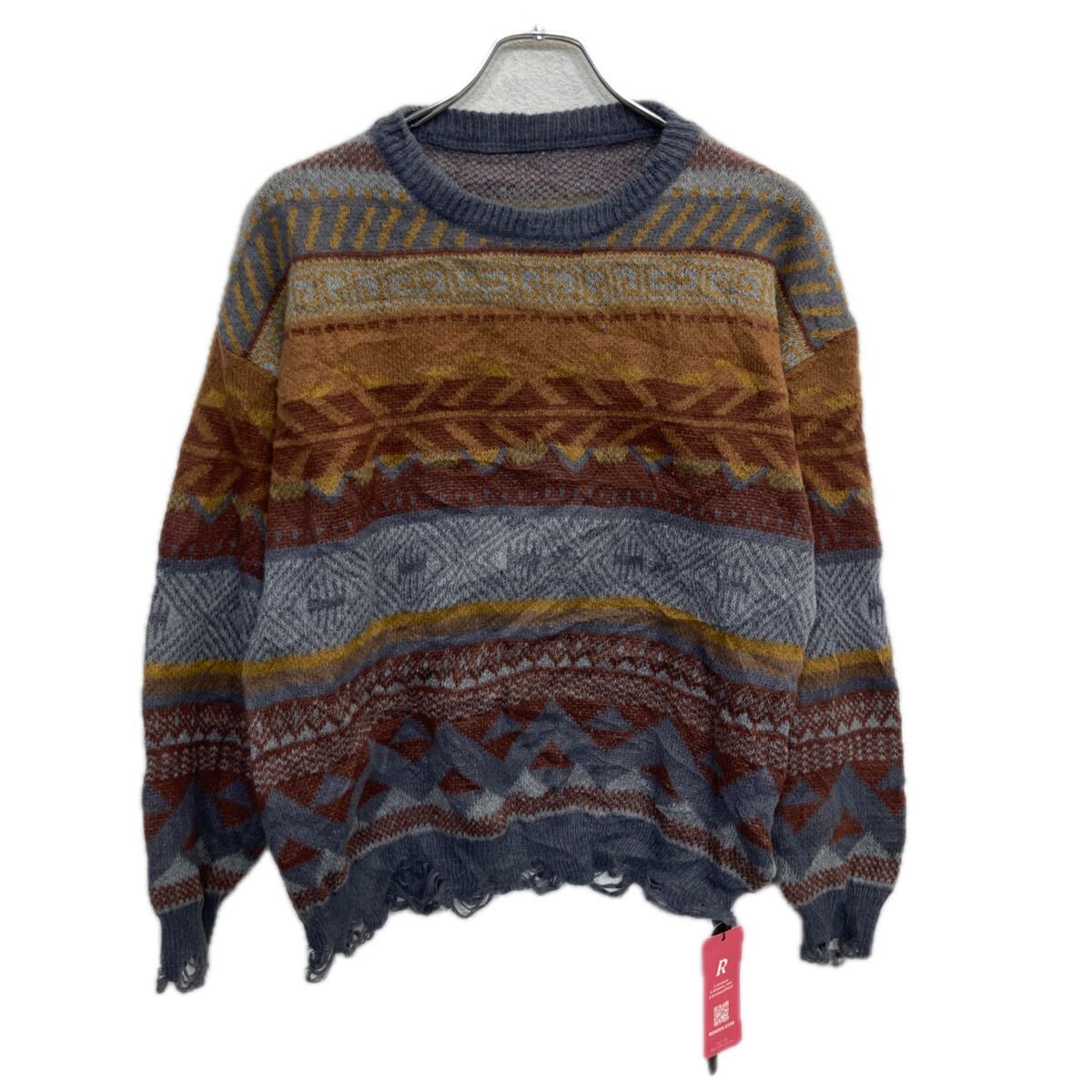 【中古】【古着】 ROMWE ポリエステルセーター M ブルーグレー マルチカラー ロムウェ プルオーバー タグ付き カラフル トップス 秋物 a712-5244