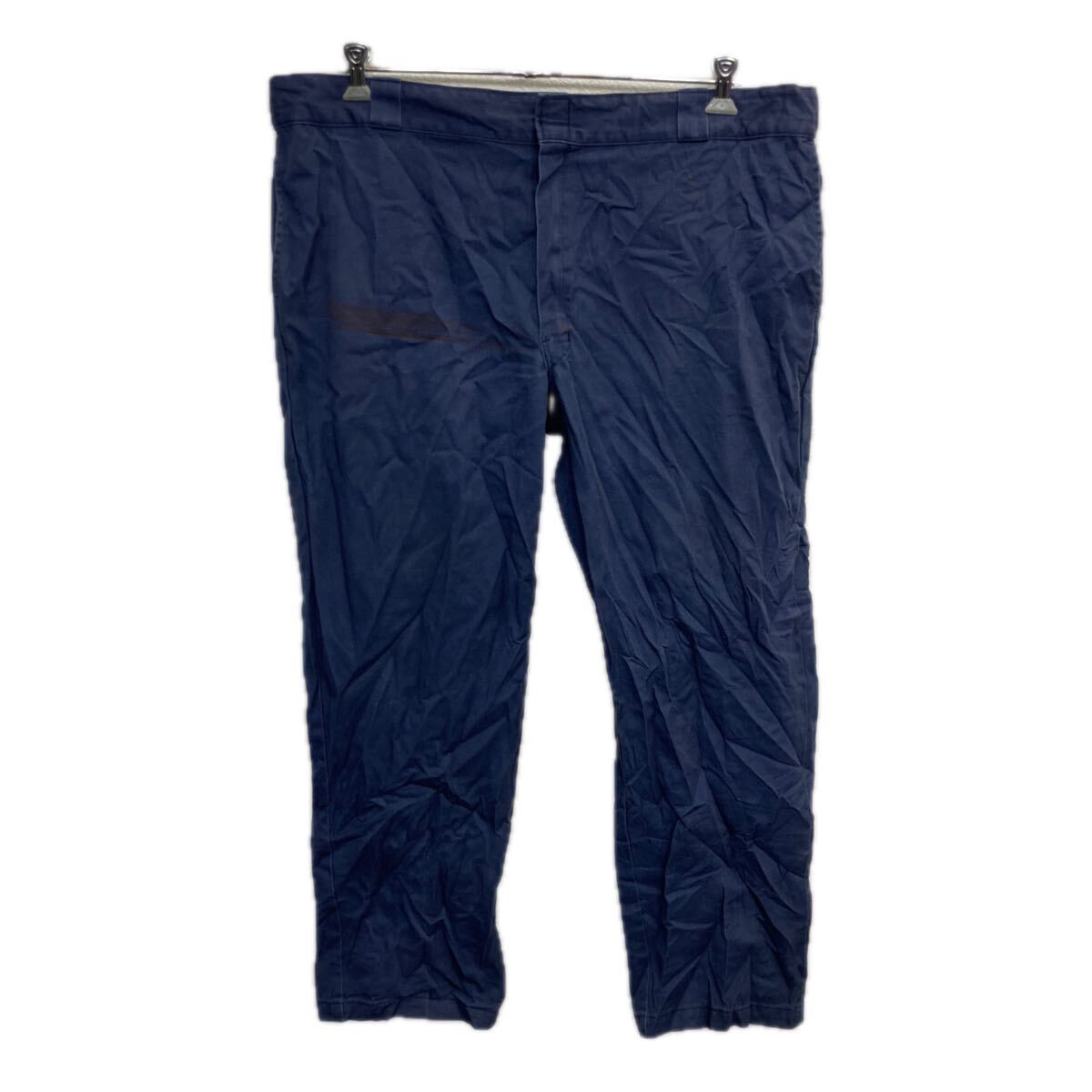 【中古】【古着】 Dickies ワークパンツ XL〜 ネイビー ディッキーズ ジップアップ ワーク 無地 ビッグサイズ 2512-212