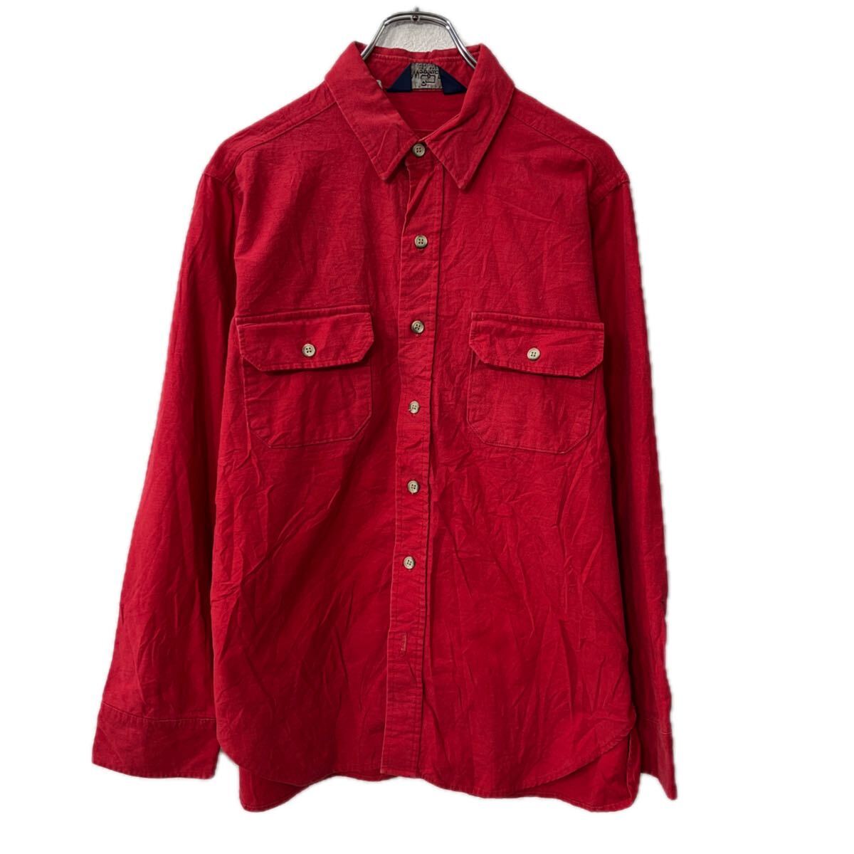 Casual Shirts - 【中古】【古着】 USA製 Woolrich 長袖 無地シャツ L レッド ウールリッチ 胸ポケット 長袖シャツ トップス 春秋物 a712-5503