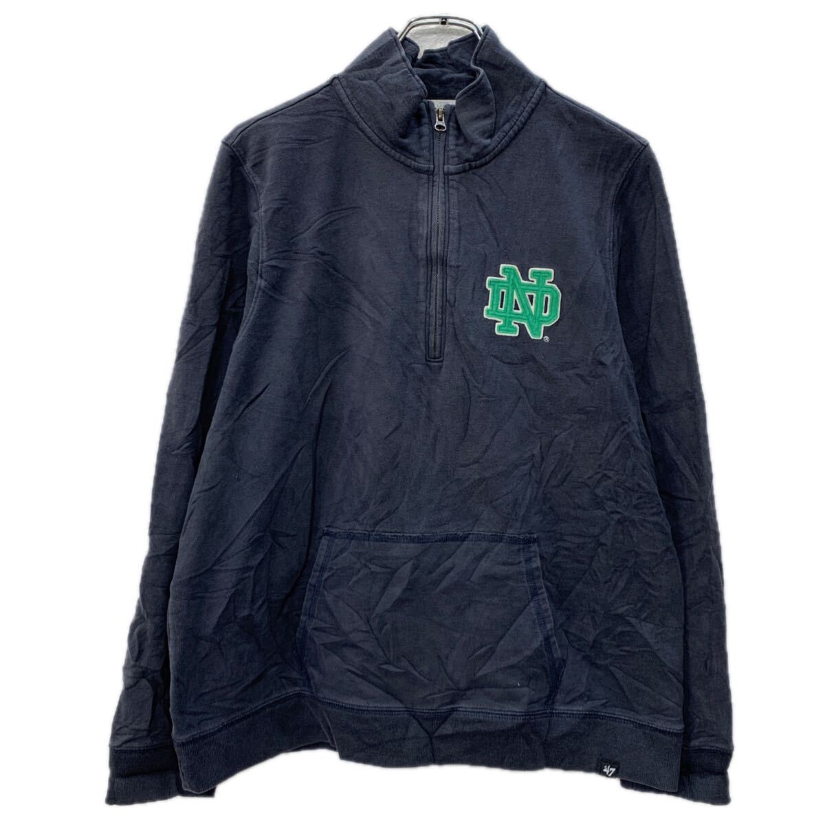 【中古】【古着】 47 ロゴスウェット トレーナー LARGE ブラック グリーン ハーフジップ ワンポイント ワッペン リラックスフィット 秋物 a712-5529