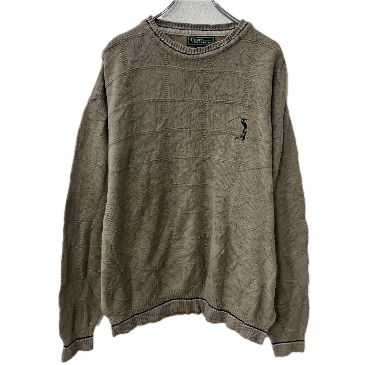 美品 Croft&Barrow 前V コットンニット チャコールグレー XL 古着–00's Croft & Barrow 前V コットン ニット セーター