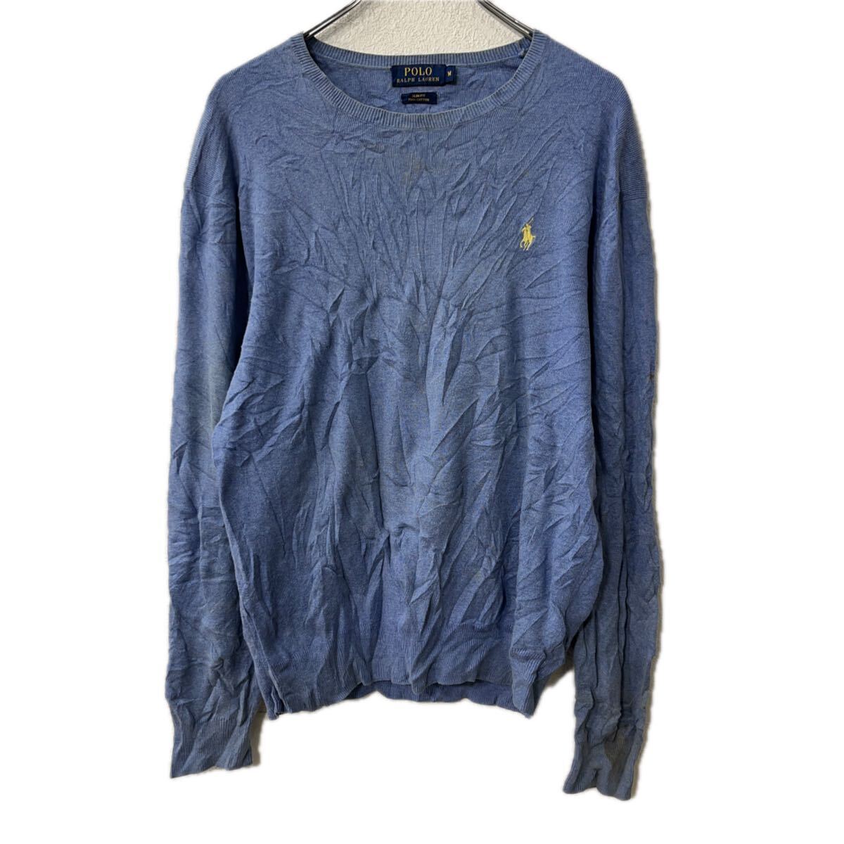 Rakuten - 【中古】【古着】 POLO RALPH LAUREN コットンニット セーター M ブルー系 ポロ ラルフローレン コットン100% プルオーバー 秋物 a712-5537