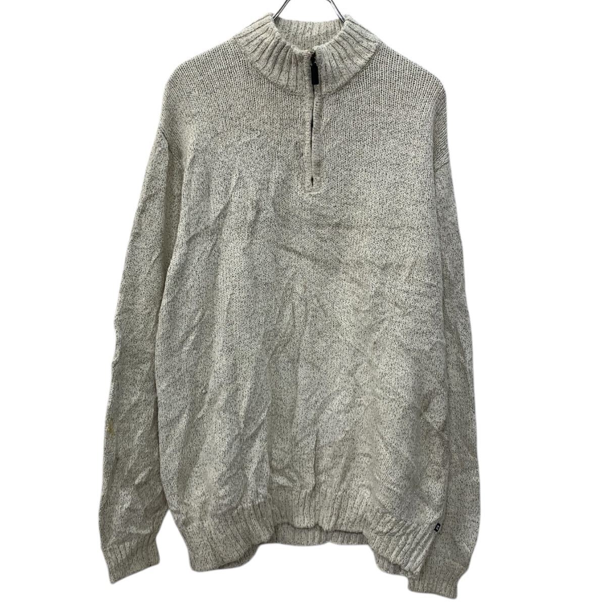 【中古】【古着】 CHAPS コットンニット セーター L ホワイト チャップス ハーフジップ 無地セーター 無地ニット モックネック シンプル 秋物 a712-5562