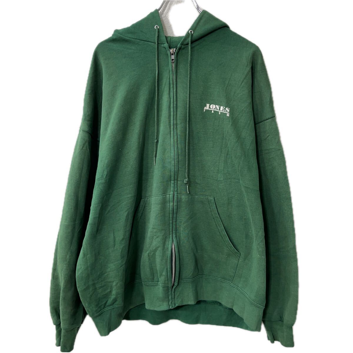 【中古】【古着】 Lee ロゴスウェット パーカー 2XL～ グリーン リー フーディー ジップアップ プリント トップス 秋物 a712-5689