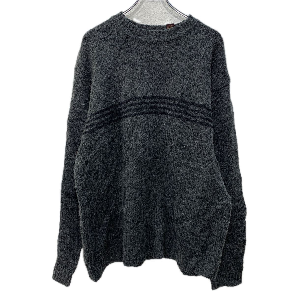 【中古】【古着】 WHISPERING SMITH アクリルニット セーター XL ダークグレー プルオーバー モックネック ボーダー 無地ニット 無地セーター 秋物 a712-5701