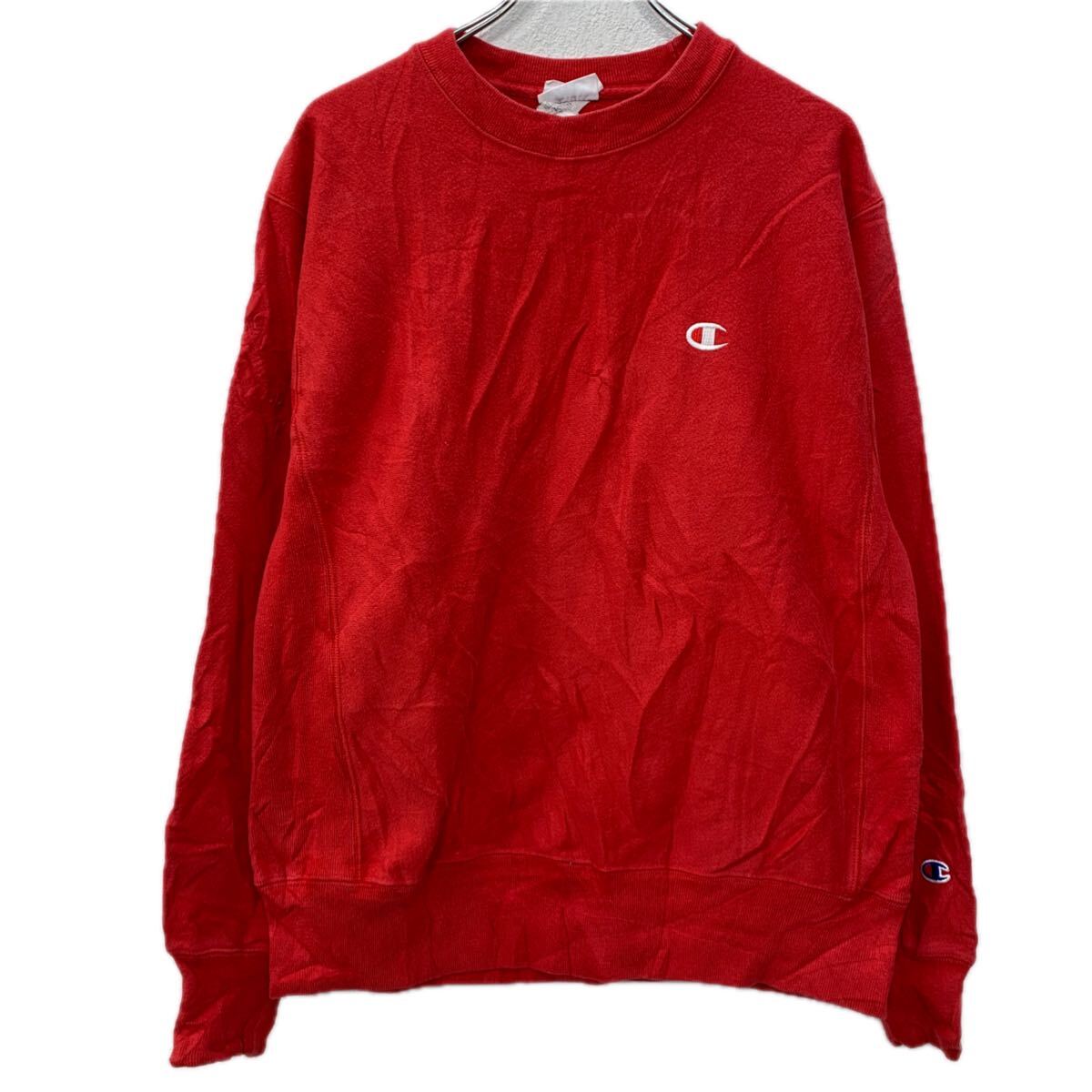 【中古】【古着】 Champion ロゴスウェット トレーナー M レッド チャンピオン プルオーバー 刺繍ワンポイント 無地スウェット シンプル 無地 秋物 a712-5745
