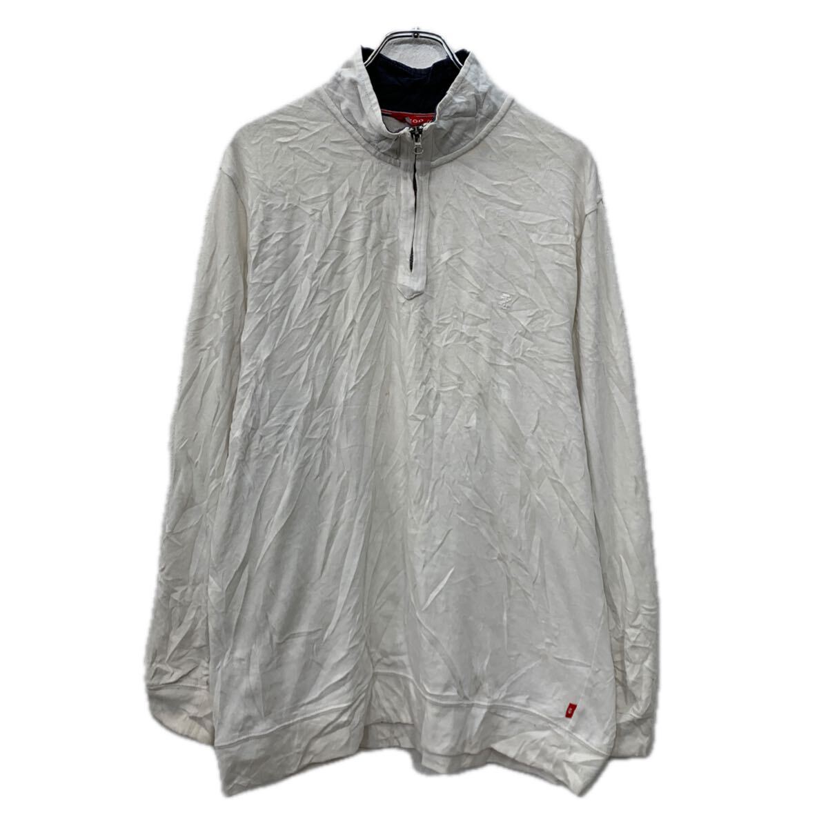 【中古】【古着】 IZOD ロゴスウェット トレーナー XL ホワイト アイゾッド ハーフジップ 刺繍ワンポイント 無地スウェット シンプル 秋物 a712-5756