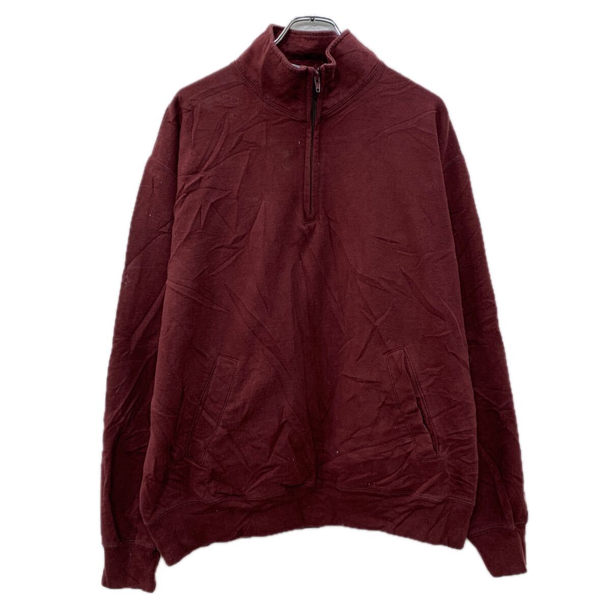 【中古】【古着】 Champion ロゴスウェット トレーナー XL ワインレッド チャンピオン ハーフジップ 無地スウェット 刺繍ロゴ スウェット 秋物 a712-5765