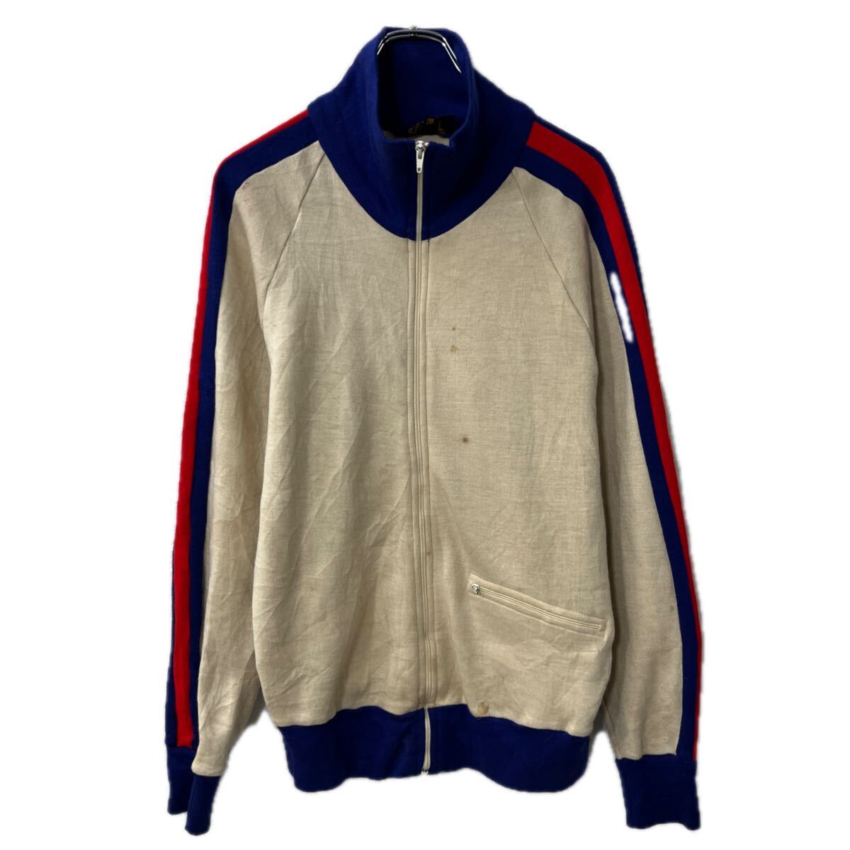 【中古】【古着】 JCPenny 無地スウェット トレーナー M ベージュ ブルー レッド ジェーシーペニー ジップアップ ラグラン トップス 秋物 a712-5799