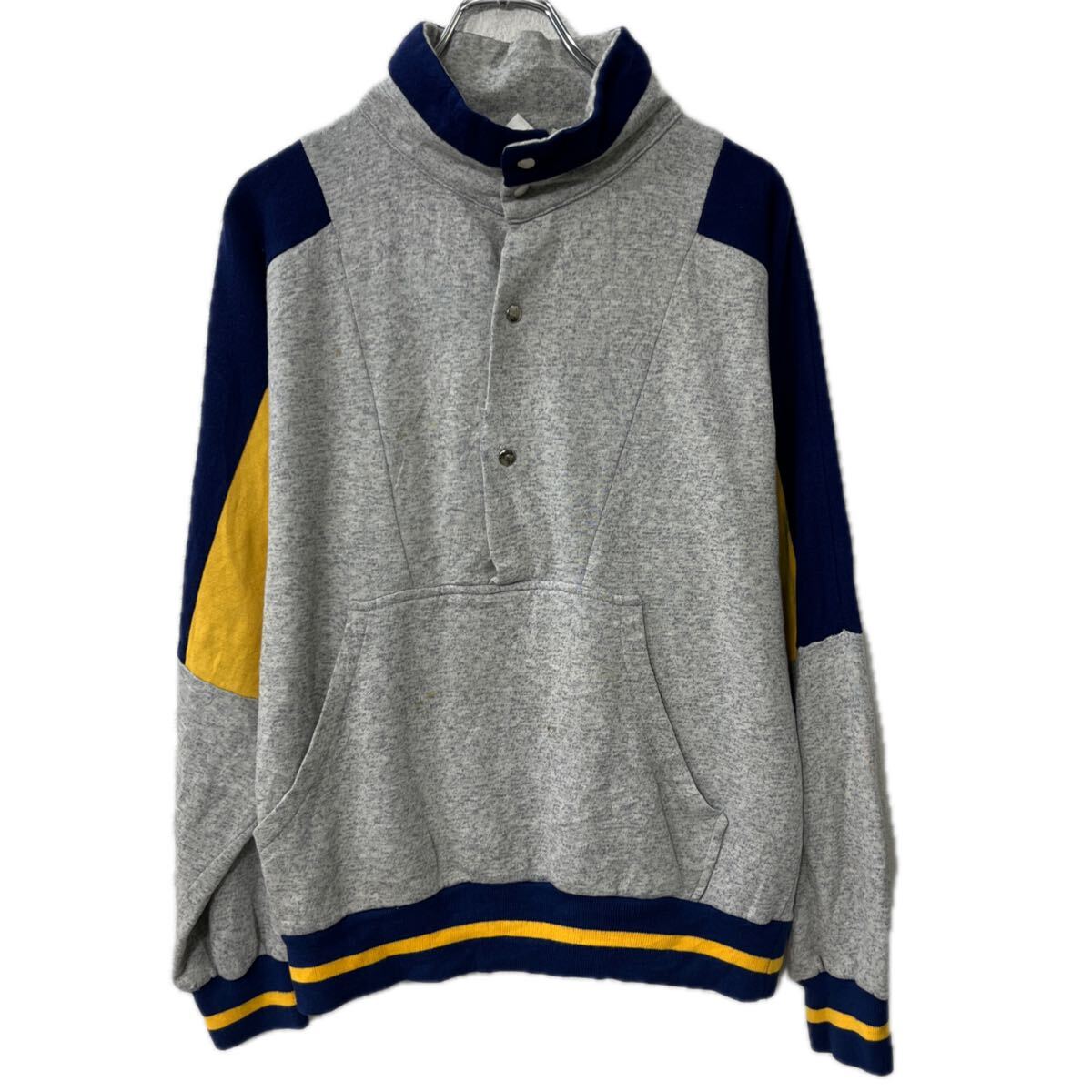  ACTIVE WEAR 無地スウェット トレーナー L グレー 裏起毛 ハーフボタン プルオーバー フロントポケット トップス 秋物 a712-5800