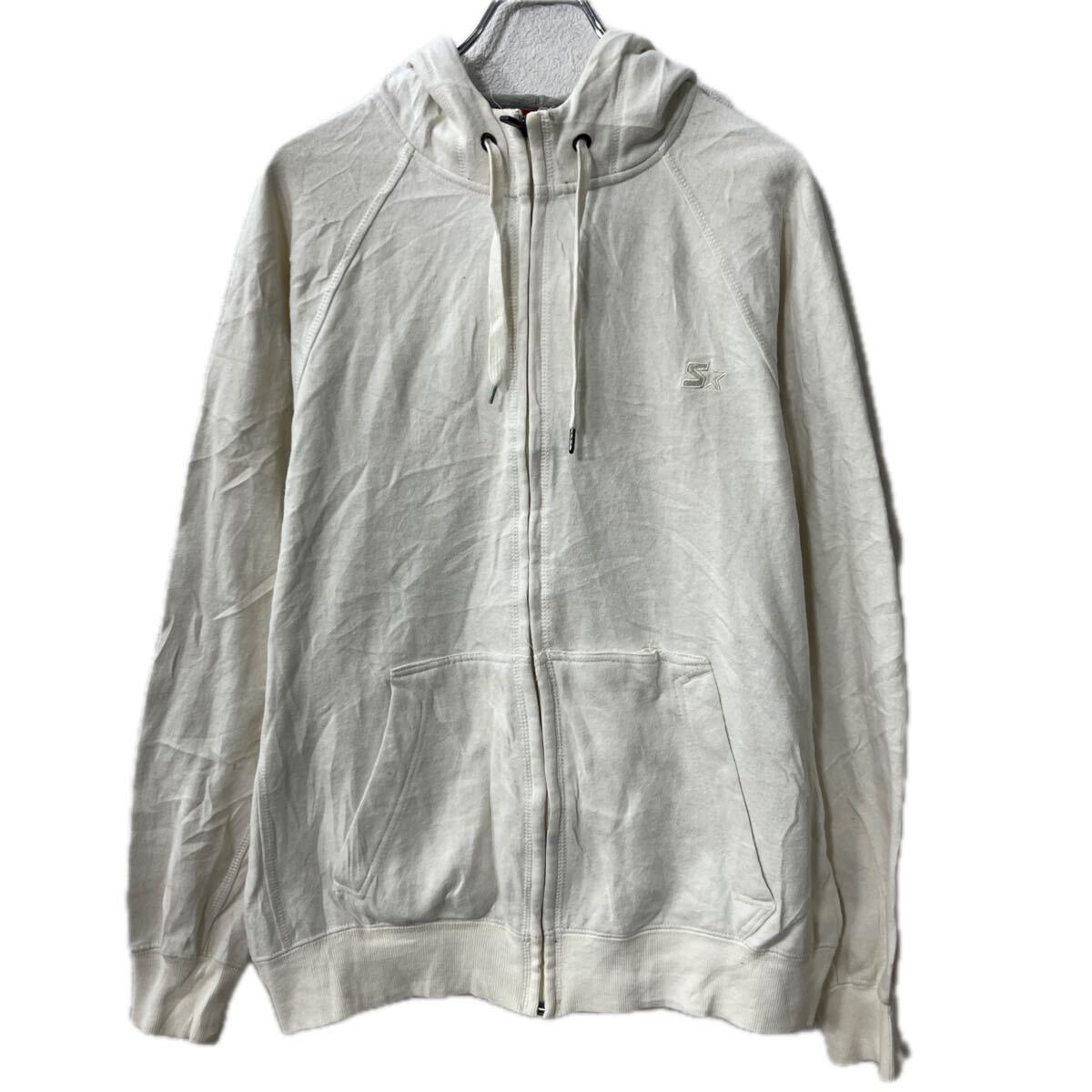 【中古】【古着】 STARTER ロゴスウェット パーカー M ホワイト スターター ワンポイントロゴ ジップアップ フーディー ラグラン トップス 秋物 a712-5984