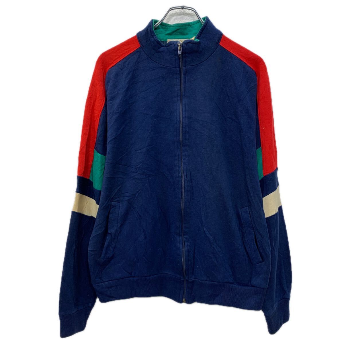 【中古】【古着】 TRADER BAY ロゴスウェット トレーナー L ネイビー マルチカラー ジップアップ ジップスウェット スポーティー 秋物 ..