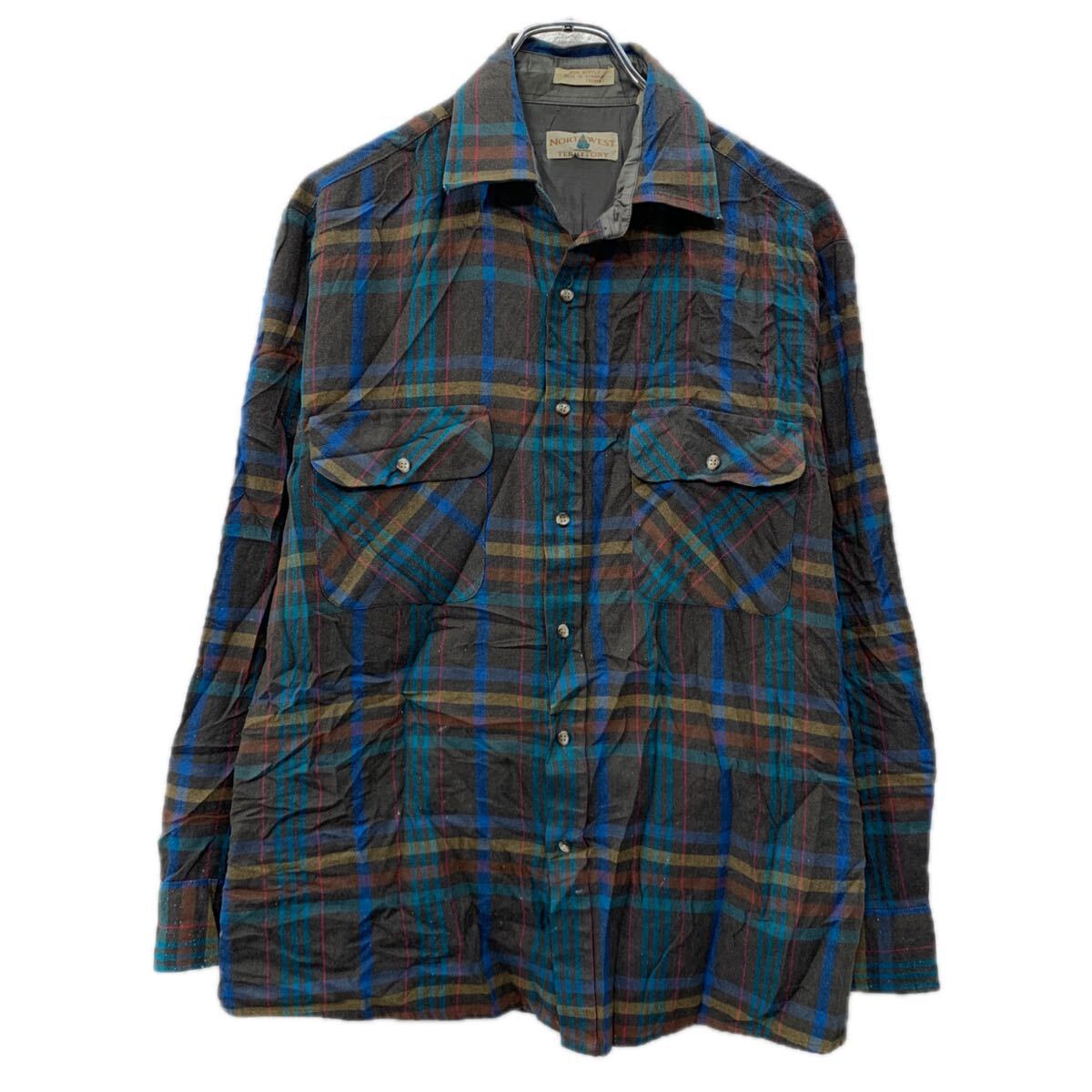 【中古】【古着】 NORTHWEST TERRITORY 長袖 ネルシャツ M ブラウン マルチカラー ボタン 胸ポケット チェックシャツ アクリル100% 秋物 a712-6107