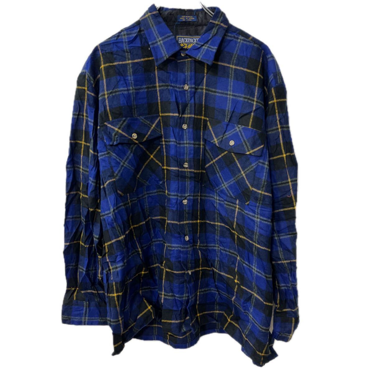  BACKPACKER 長袖 チェックシャツ XL ブルー ブラック アクリル 胸ポケット 長袖シャツ トップス 春物 a712-6125