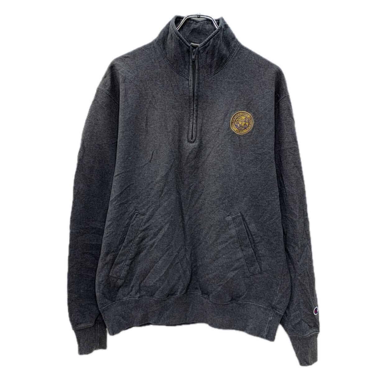 【中古】【古着】 Champion ロゴスウェット トレーナー M グレー チャンピオン ハーフジップ 刺繍ワンポイント スウェット 無地スウェ..