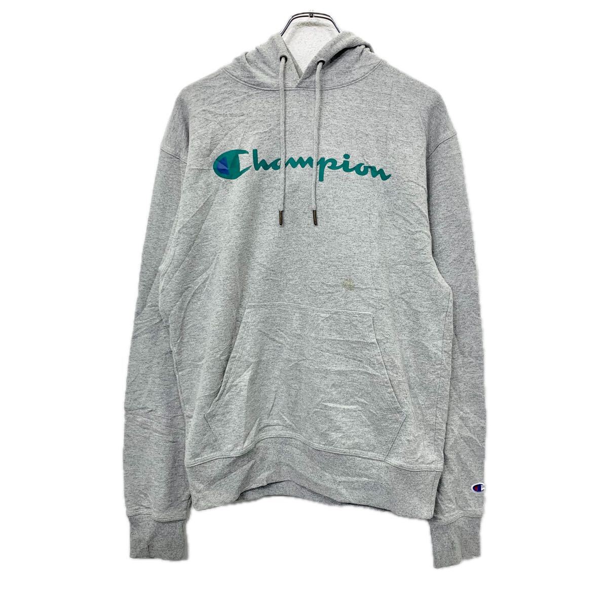 【中古】【古着】 Champion ロゴスウェットパーカー L グレー チャンピオン トレーナー フーディー 裏地起毛 秋物 冬物 a712-6209